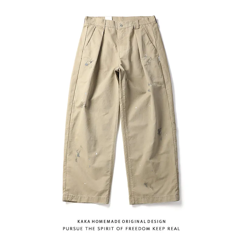 

Мужские брюки в стиле ретро с эффектом разбрызганной краски, модные уличные свободные прямые брюки, универсальные длинные штаны