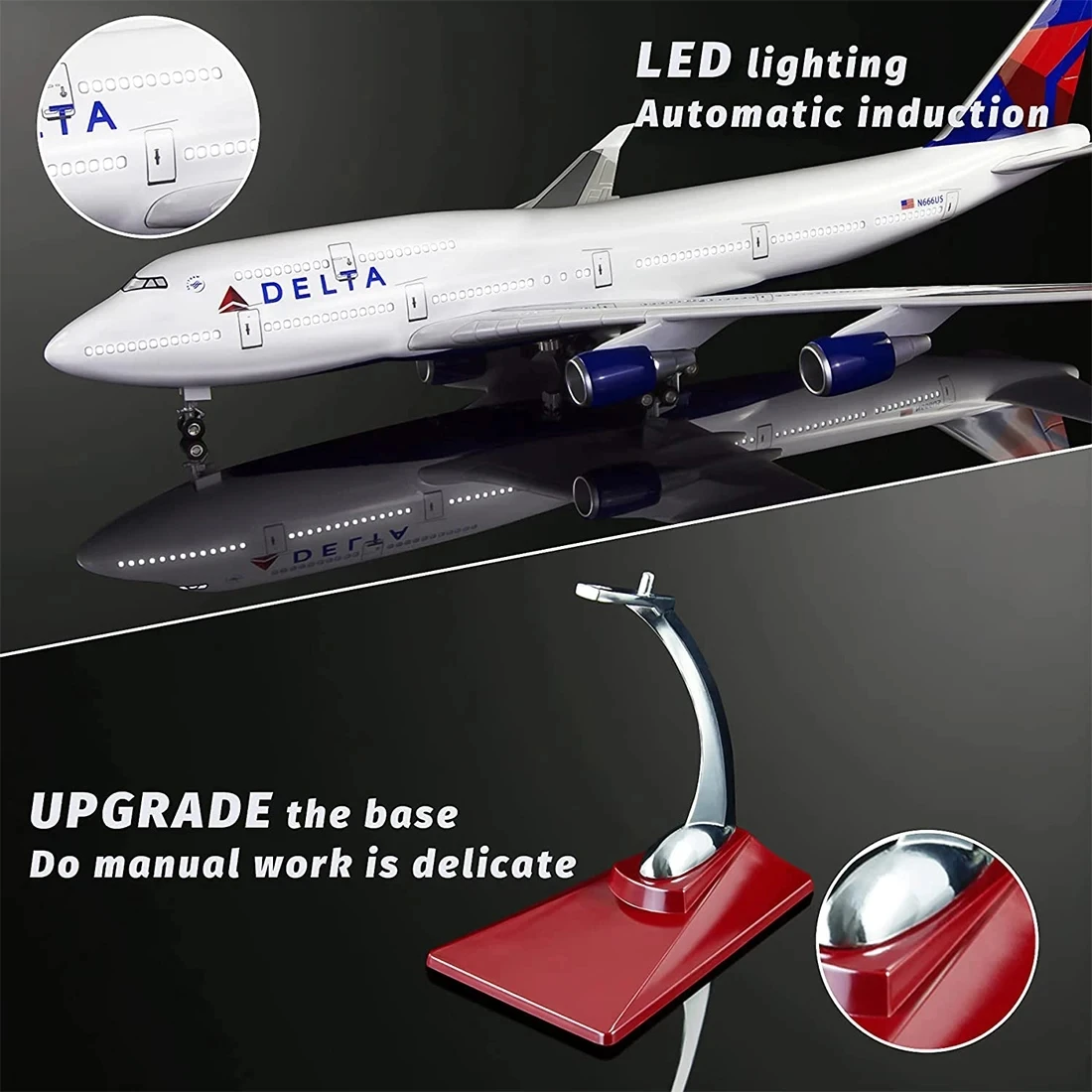 Avião airbus a380 air frança, escala 1/160, 50.5cm, modelo de companhia aérea com luz led e roda, avião de resina plástica fundida para coleção