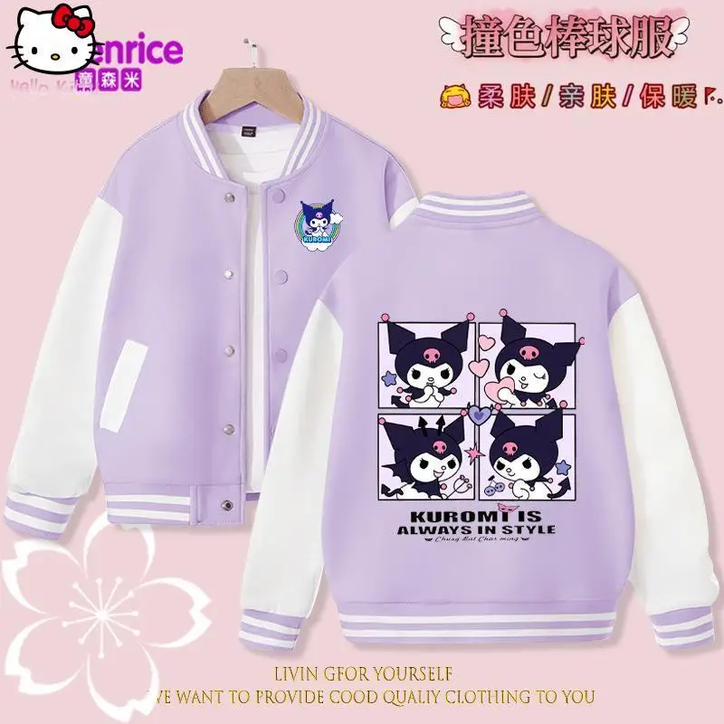 

Новая осенняя детская куртка в стиле аниме Kuromi: модная, свободная, удобная, повседневная, с мультяшным принтом, в стиле колор-блок, бейсбольная куртка для подростков