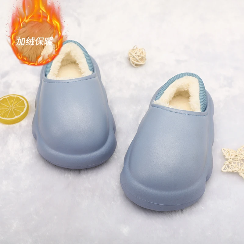 Children Plus Velvet Slippers with Heel Slip-on Child Slipper Kids Beautiful Fashion Non-Slip Indoor Outdoor Light Bread Shoes