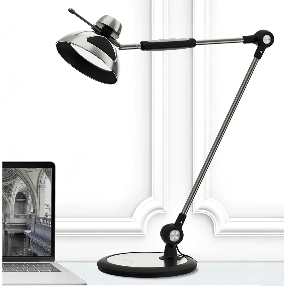 LED Desk Lamp Gesture Control, Adjustable Swing Arm, 3 Color Modes, Memory, Eye Care Architect Task Desktop Lighting with Base