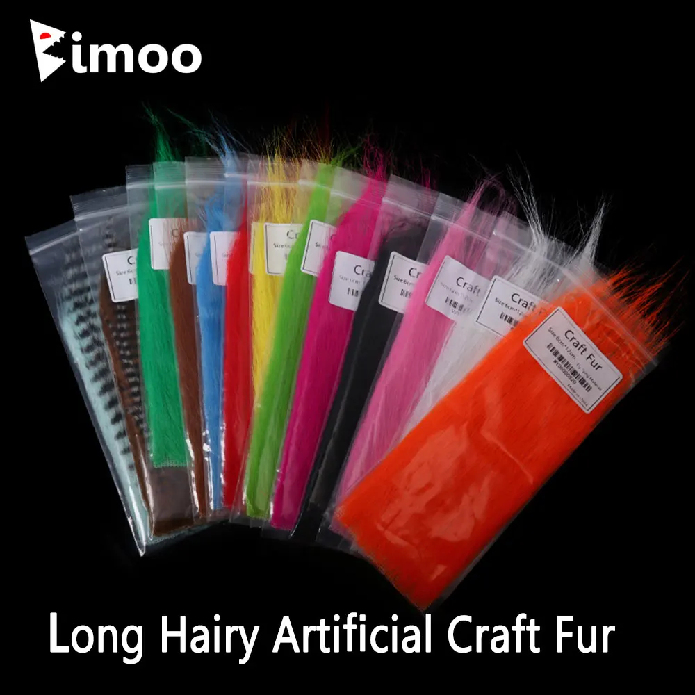 Bimoo 4PCS 12X6cm Long Hairy Artificial Craft Fur Fly Tying Material Synthetic Fluffy Fibers Streamer Fly Saltwater Fishing Lure