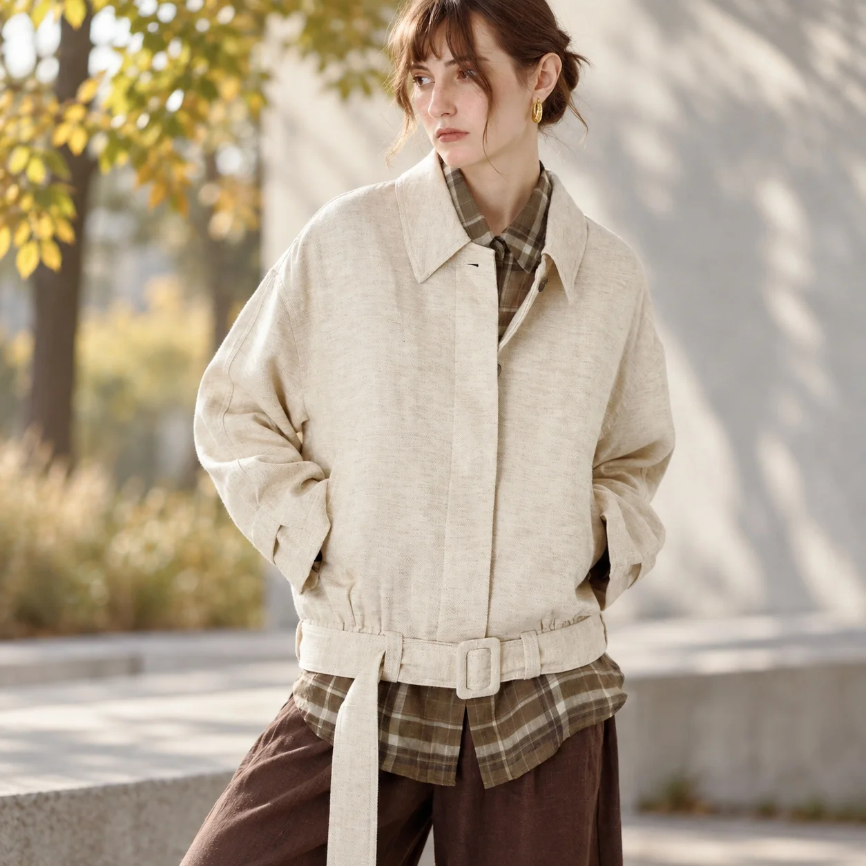 Long Sleeve Turn Down Collar Coat Regular Fit Elegant Style with Woven Pocket Single Breasted Multi Button Women Autumn Jacket