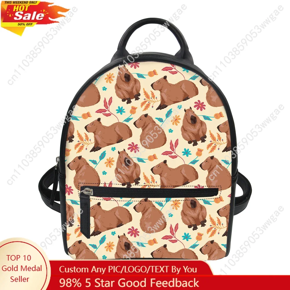 Capybara Cartoon Backpack Purse Women Schoolbag Customized Double Shoulder Bag High Quality Mini Daypack Leather Travel Bag Gift