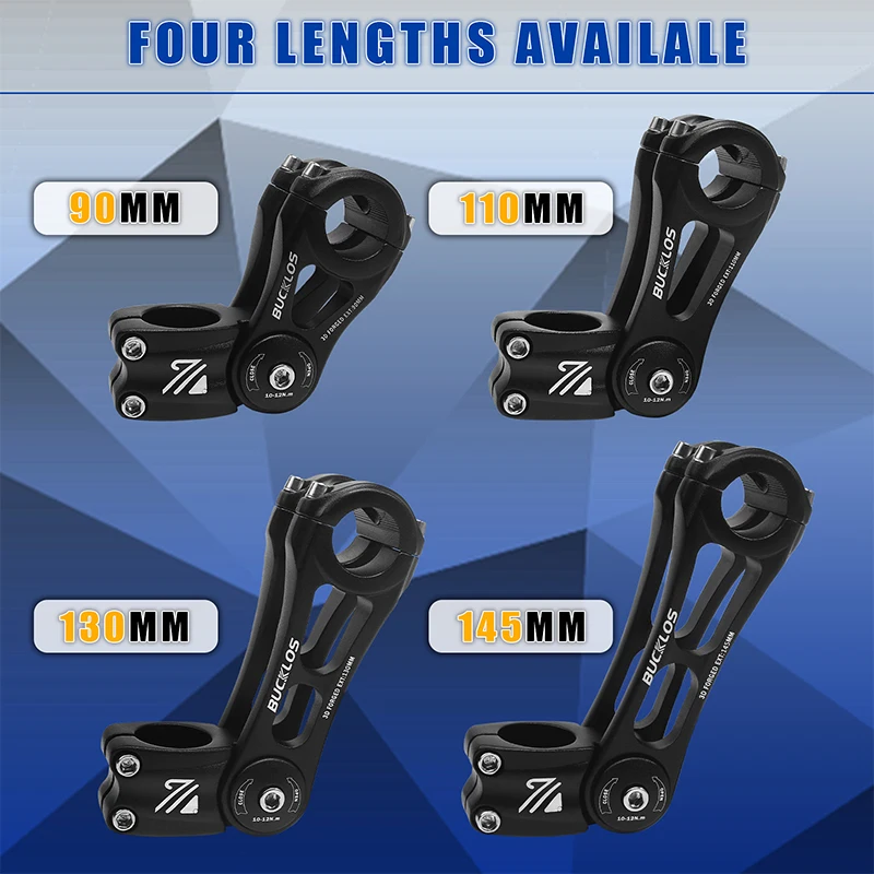 BUCKLOS MTB Handlebar Stem 3D Forged Aluminum Alloy 31.8mm Bicycle Handlebar Stem 90/110/145mm ±80° Adustable Bike Stem MTB Part