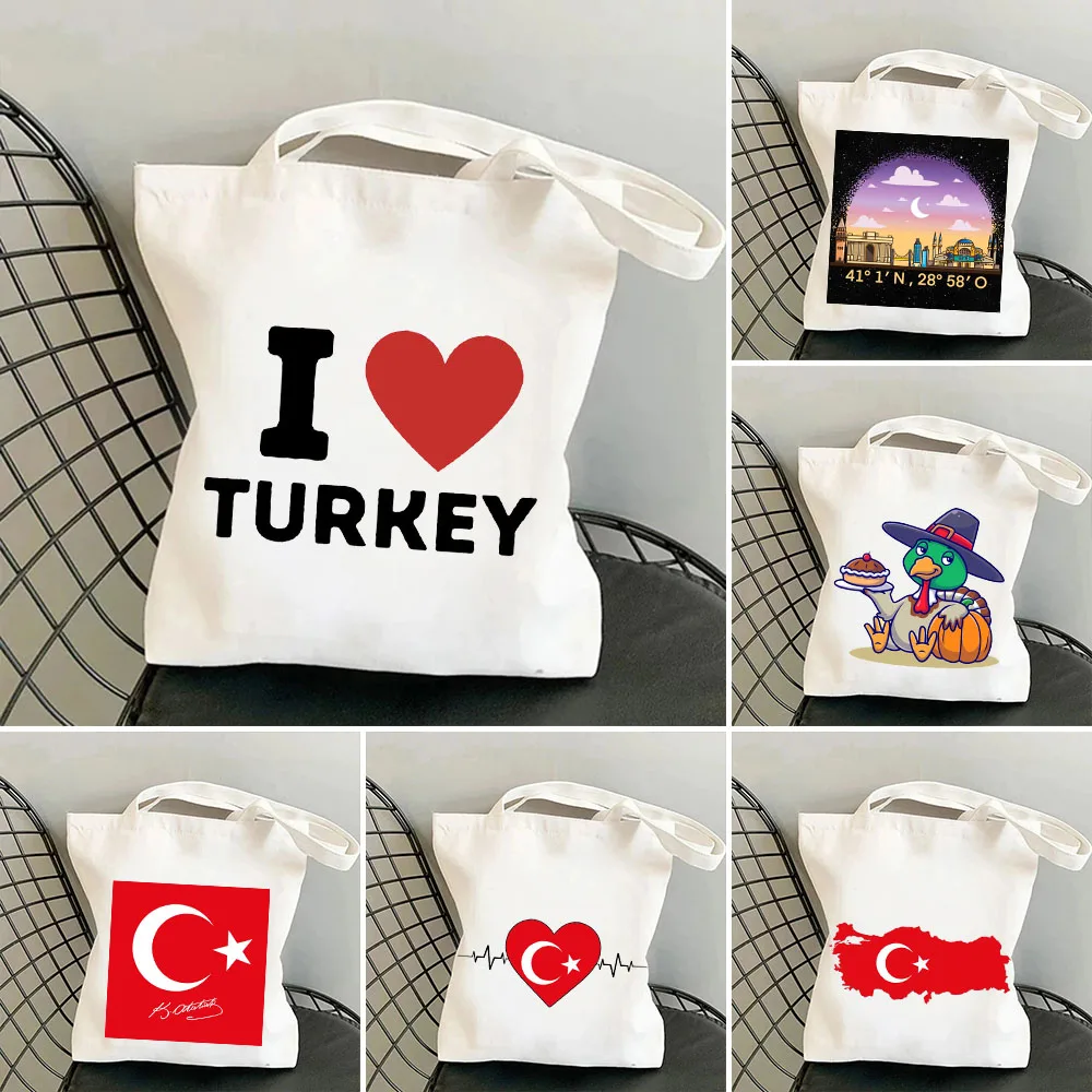 Ankara cappadocia Istanbul turchia Country Map Flag Heart Women Canvas Shoulder Harajuku borse Totes Eco Shopper Shopping Bags