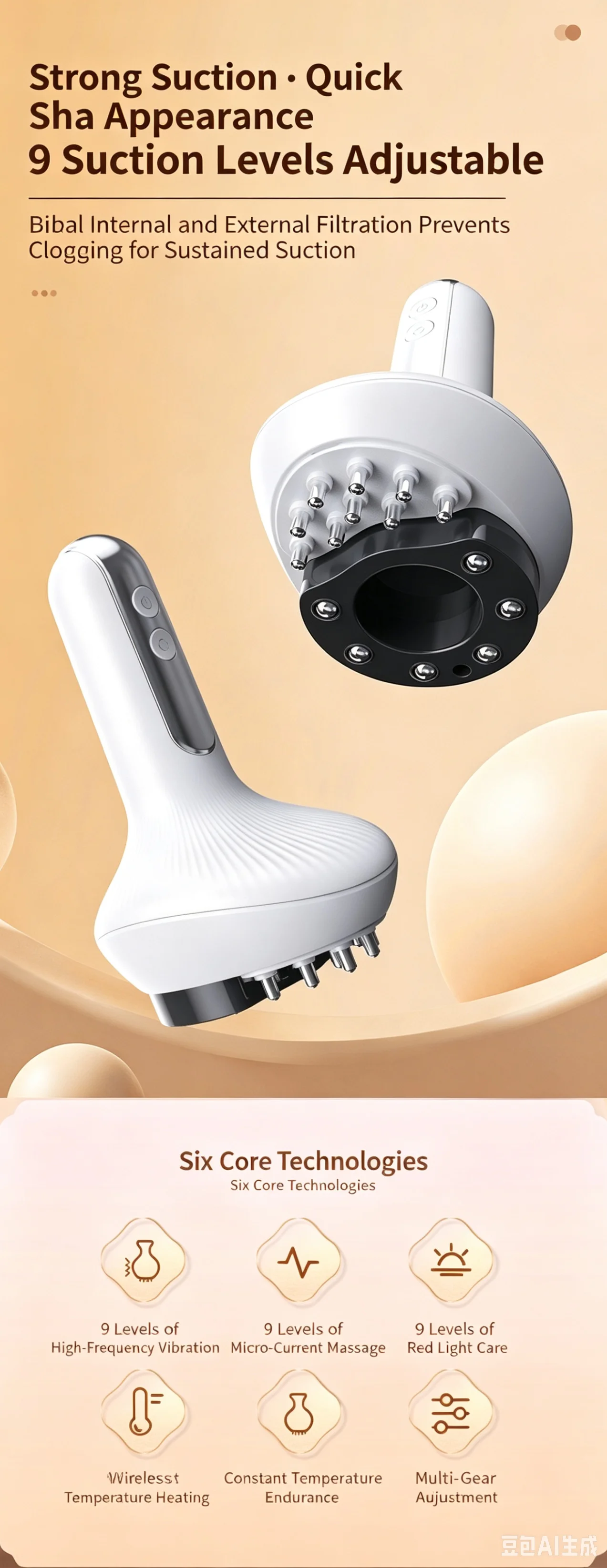 Rechargeable Abdominal Massager for Hot Compress and Adjustable Guasha Cupping Intensity Arm and Leg Massage Handheld