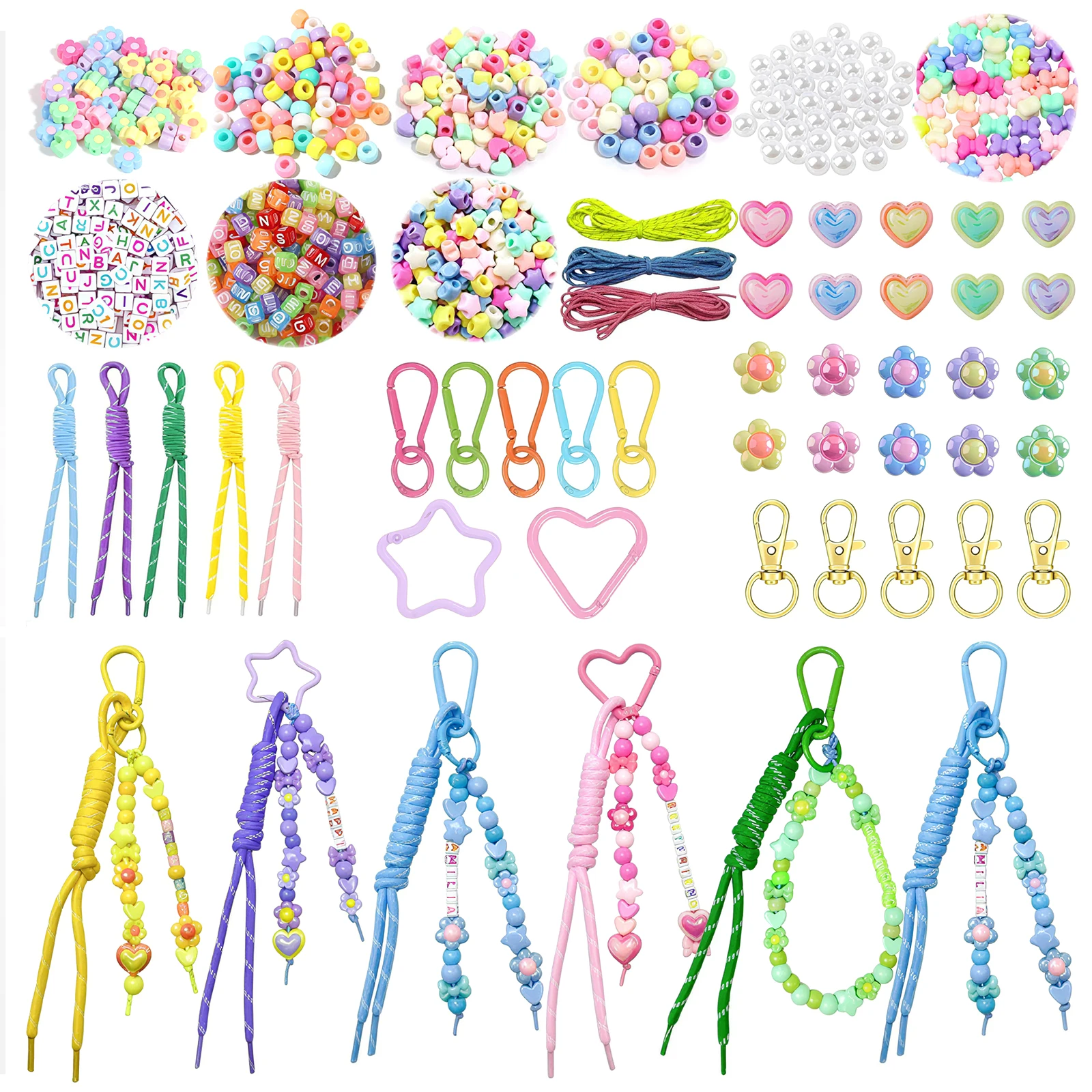 1Set Paracord Keychain Kit Colorful Acrylic Beads Keychain Making Kit DIY Letter Bead Assortment Bag Charm Kit Jewelry Accessory