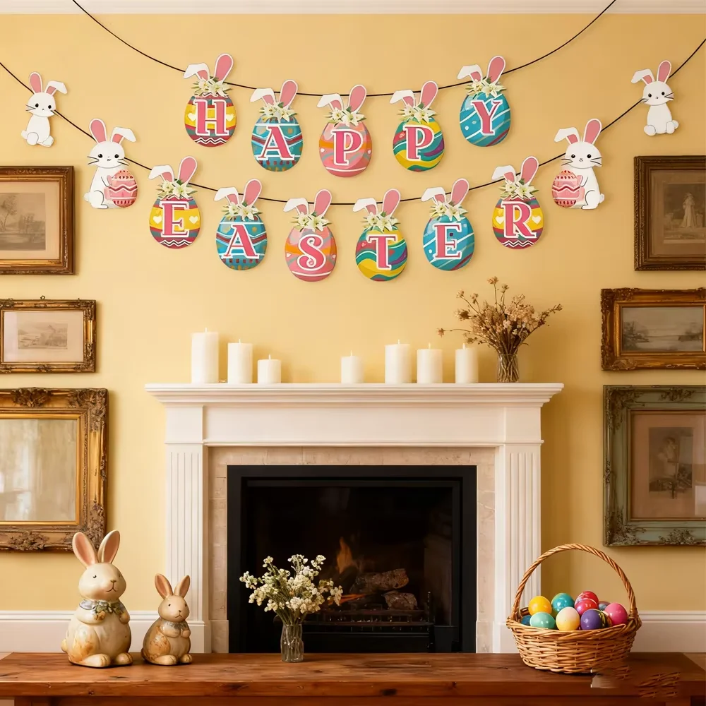 

PLENAR Пасхальный баннер с пасхальным яйцом и кроликом для украшения праздничной вечеринки