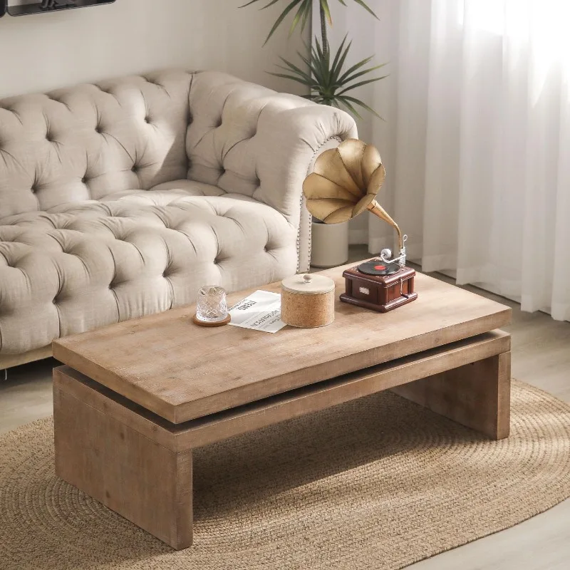 

47.6" Rectangle Wooden Coffee Table, Mid Century Modern Wood Center Table, Farmhouse Solid Firwood Tabletop Cocktail Tea Table f