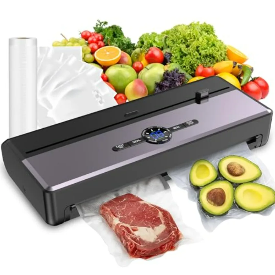 machine-a-sceller-pour-le-stockage-des-aliments-avec-forte-aspiration-85kpa-double-mode-sec-et-humide-joint-automatique-en-1020-secondes-comprend-10-aspirateurs