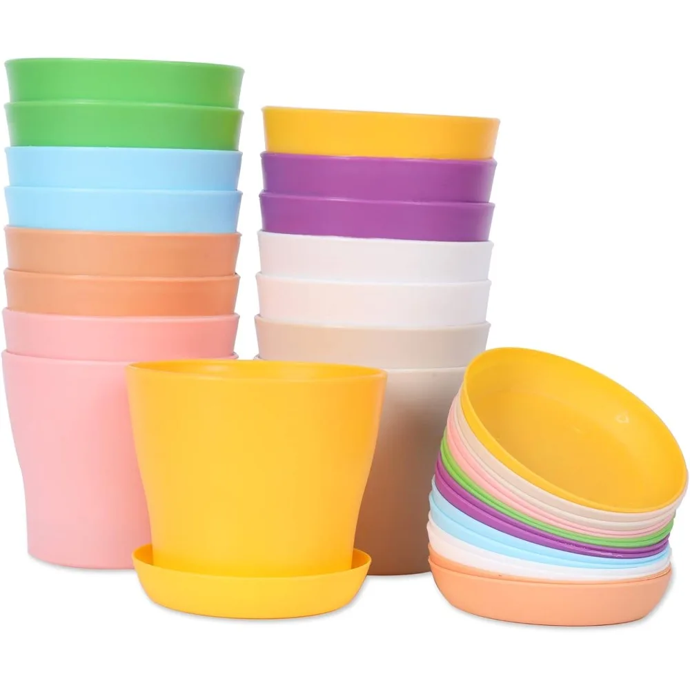

16-Pack 4 Plastic Flower Plant Pots Thickened Seedlings Nursery Pots, Colorful Flower Plant Container Seed Starting Pots w