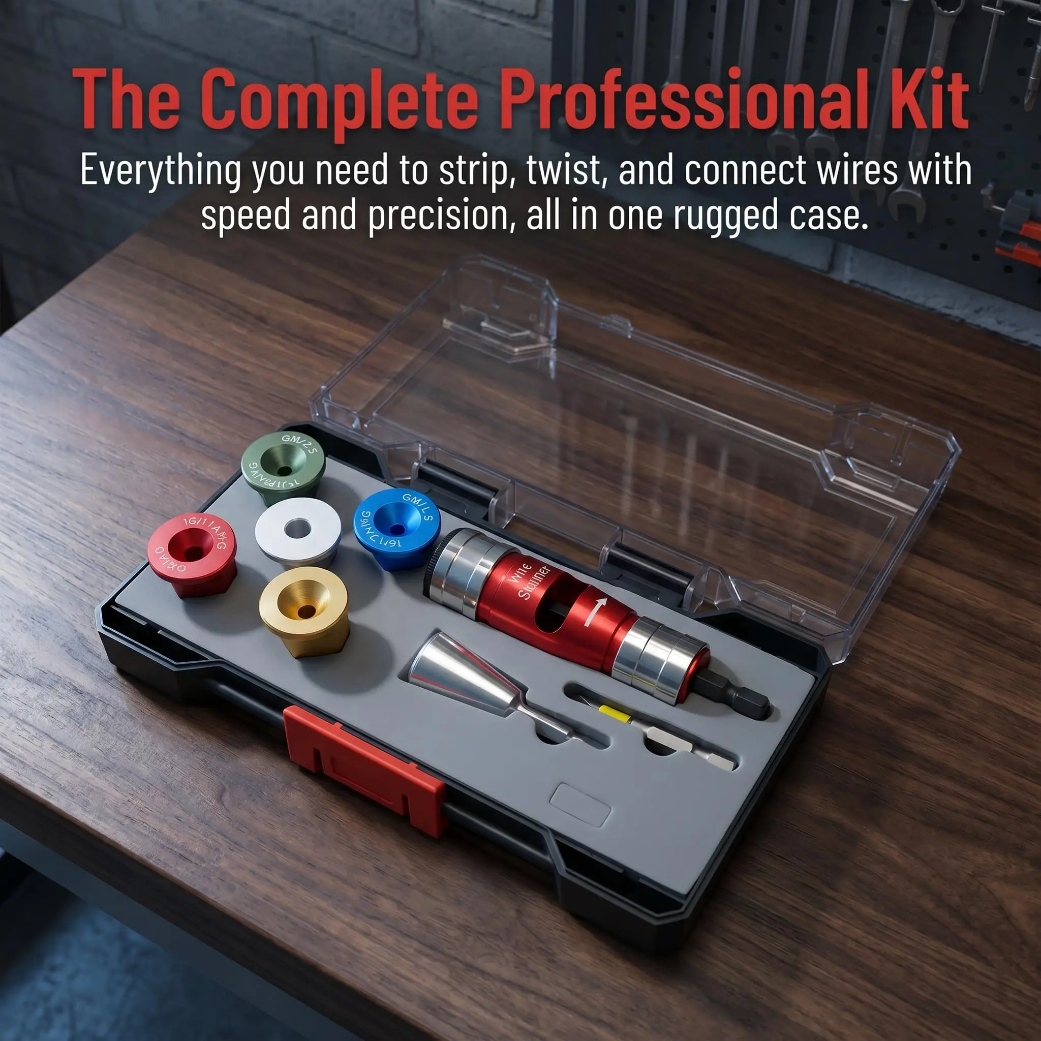 2-in-1 Wire Stripper & Twister Drill Set, Electric Powered Stripping Tool for 10-16 AWG, 5 Colour-Coded Heads, Twist Connector f