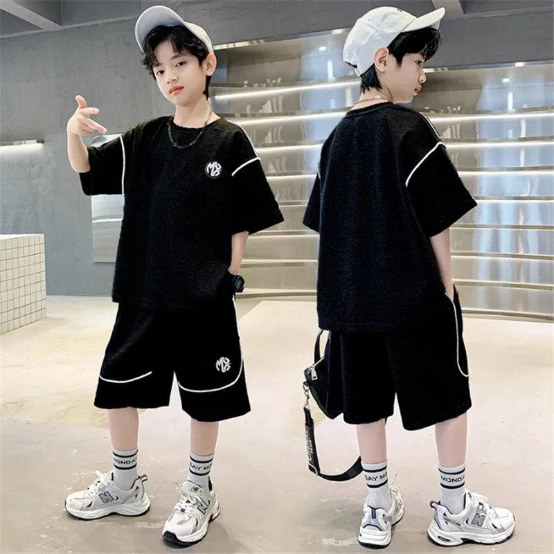 

New Boys Casual Clothing Sets Summer Fashion Kids T-shirts+Shorts 2 Piece Outfits TeenHigh Quality Sports Suits 5-14 Years