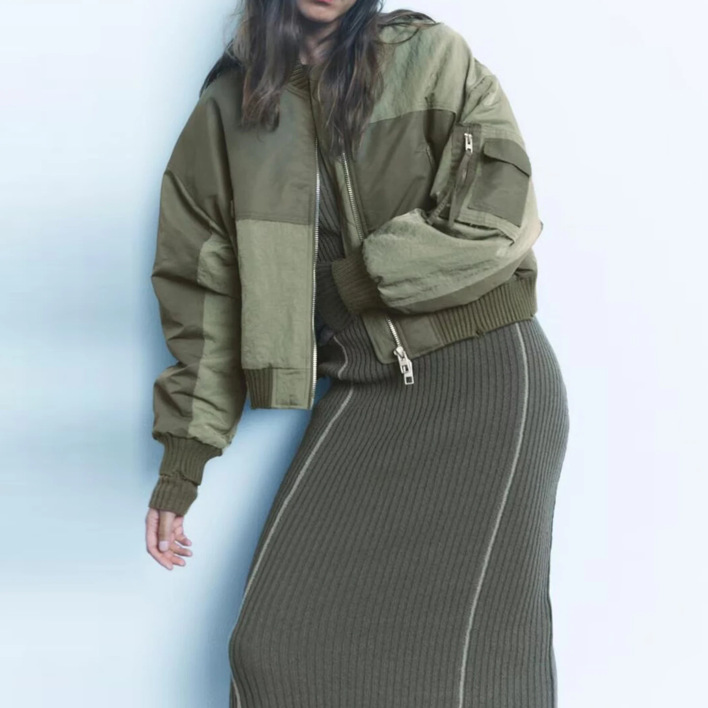 المرأة Faion المرقعة الطيار القطن Jaet طويلة Sve الخريف وصول جديد Z فضفاضة تناسب معطف ort سستة الديكور