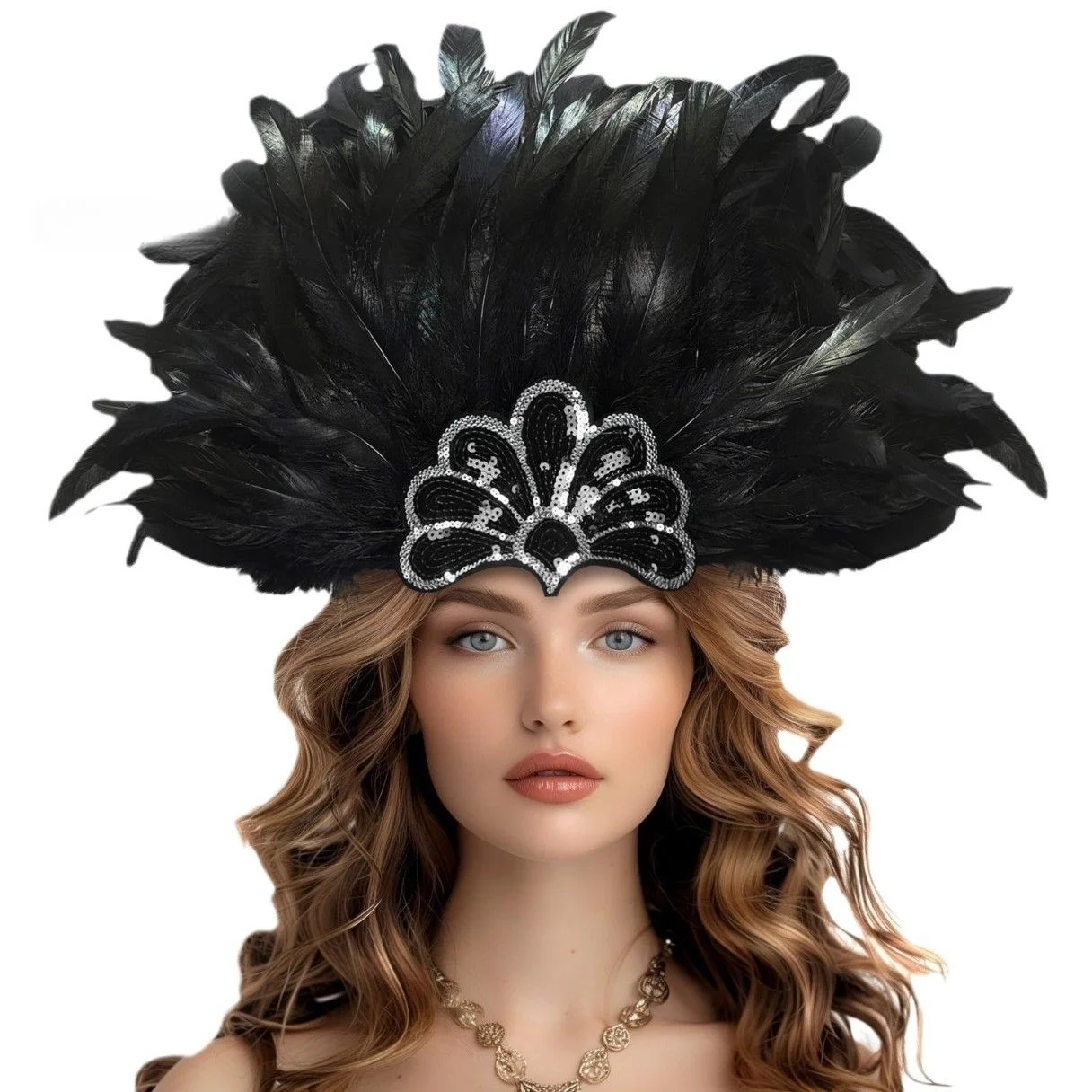 Carnival Crown Glitter Sequins Feather Headbands for Woman Mardi Gras Dancing Party Headband