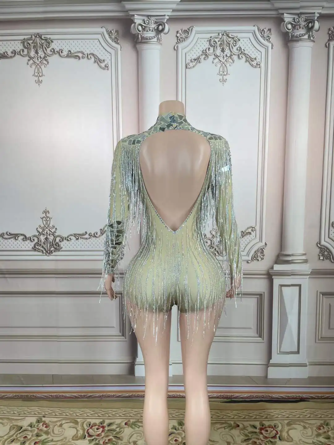 Kobiety cekiny Rhinestone urodziny oszałamiająca scena frędzle body bal Party klub nocny Drag Queen wykonaj kombinezony piosenkarza 2025