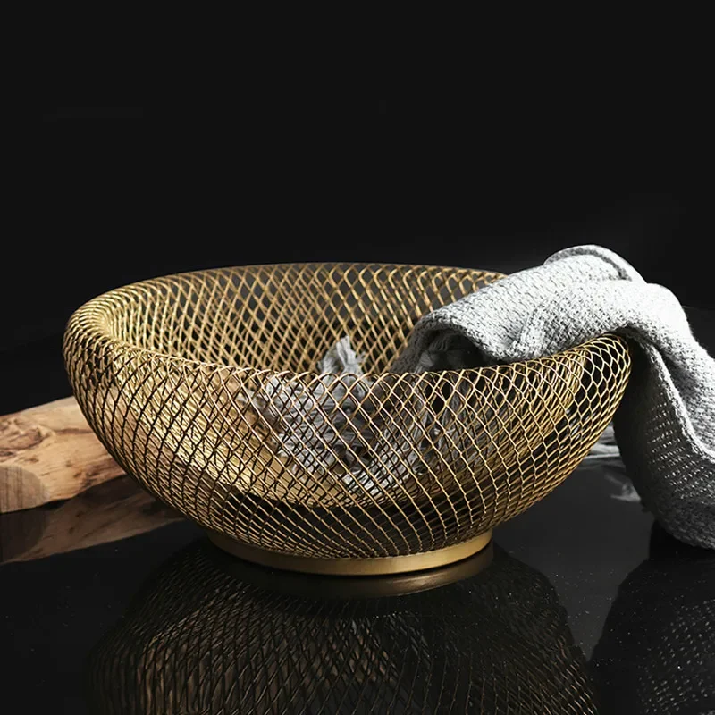 iron-fruit-basket-livingroom-debris-storage-organization-dish-drain-stainless-steel-modern-home-decoration