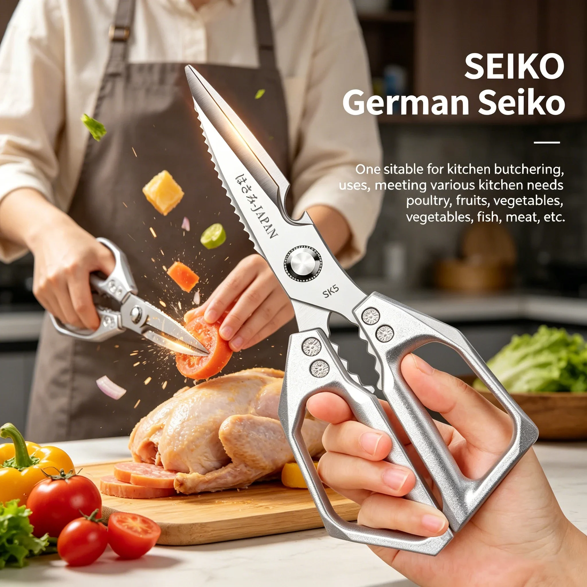 Stainless Steel Poultry Shears | Heavy-Duty Kitchen Scissors for Bones & Fish | High-Hardness Multi-Purpose Cutter