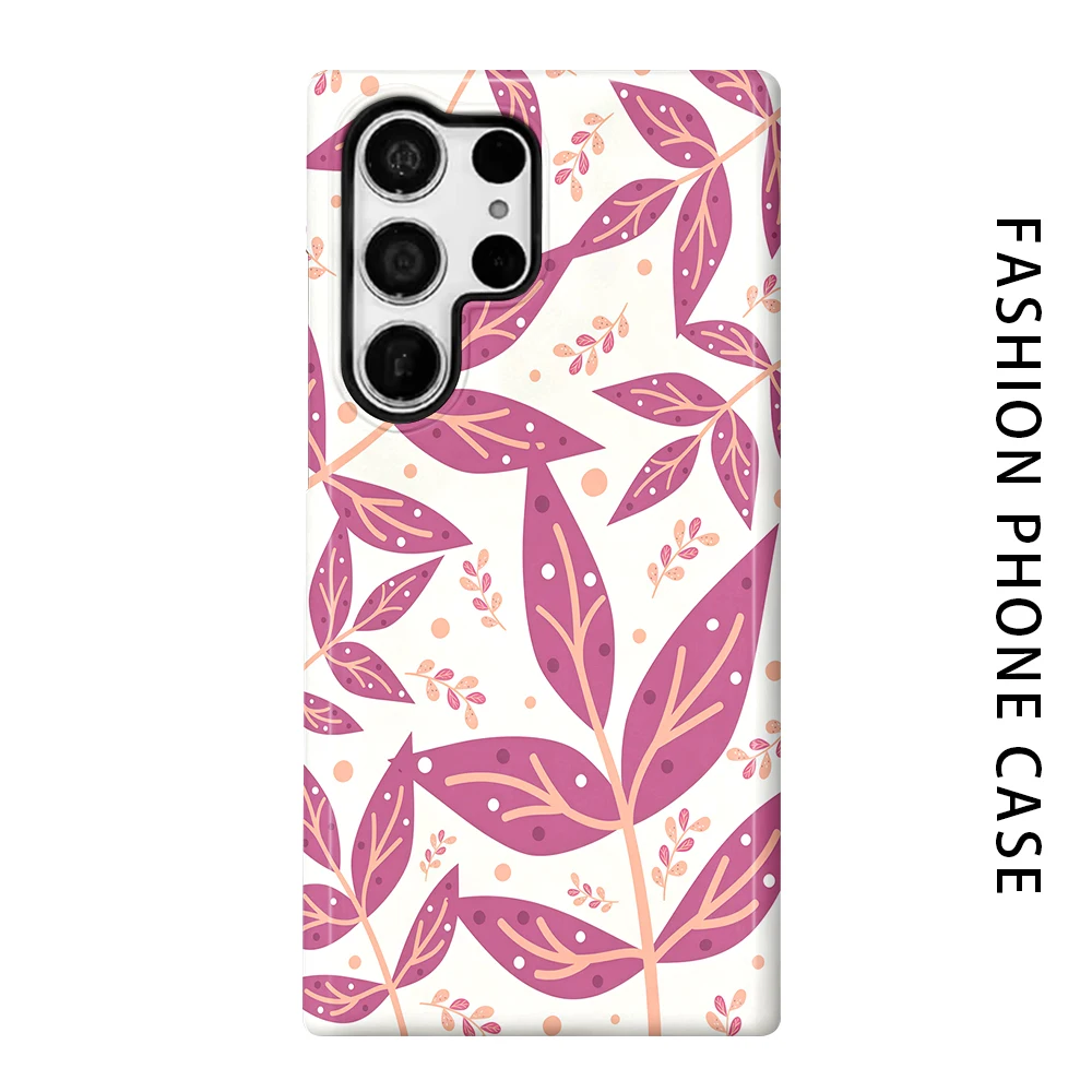 Boho Leaf Phone Case for For Samsung Galaxy S26 S25 S24 S23 S20 FE A56 A36 Ultra Glossy HD Hard Cover Film Shell