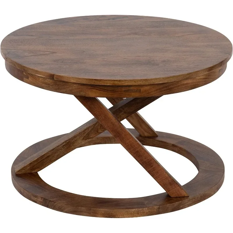 Kate and Laurel Aja Wood Coffee Table, Featuring A Round Shape and Slanted Legs Anchored By A Circular Wooden Base