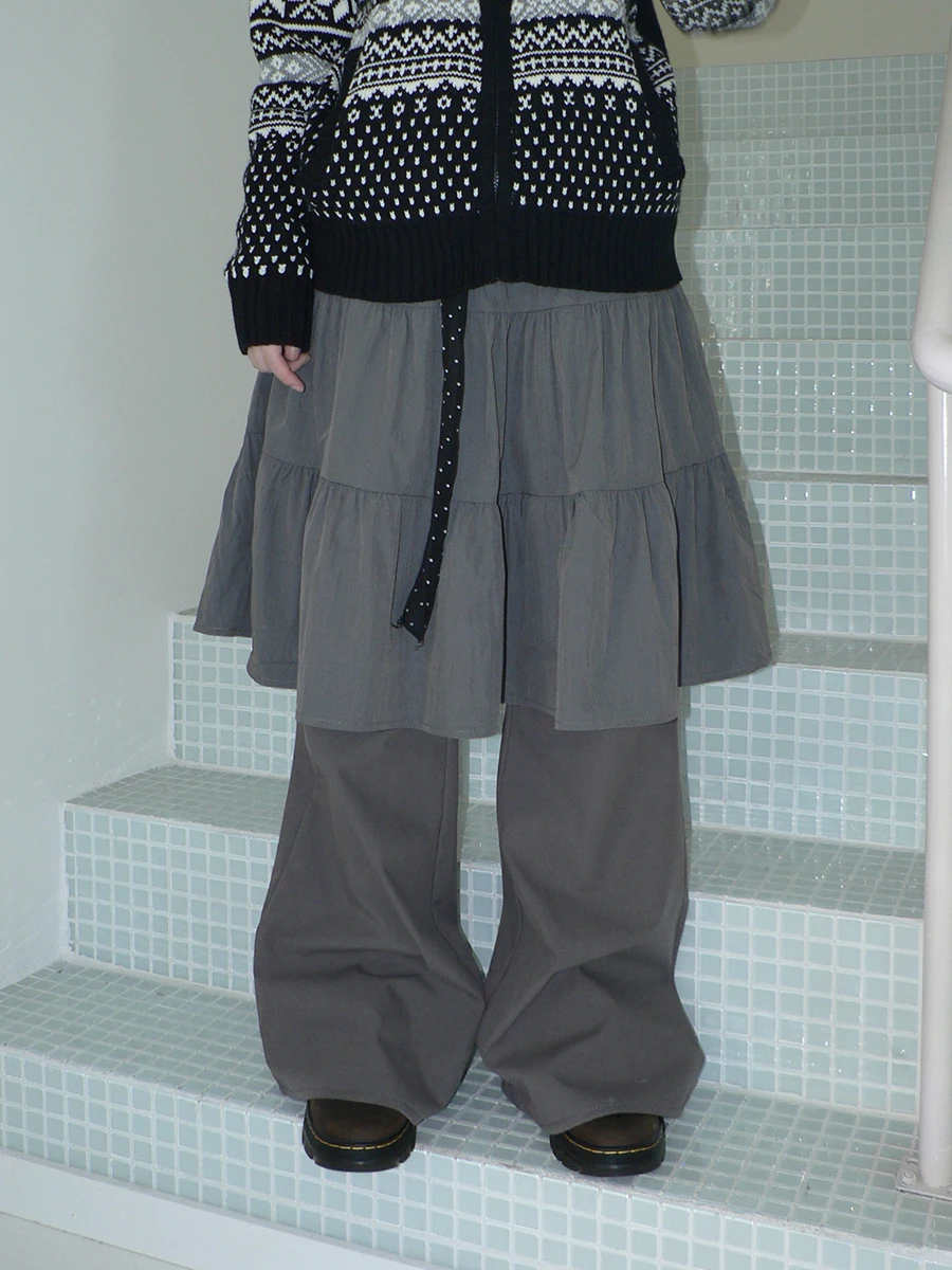 

Angproject 26 Новые винтажные брюки-юбка с флисовой подкладкой, имитация двух частей, микро-клеш, повседневные брюки, женская мода