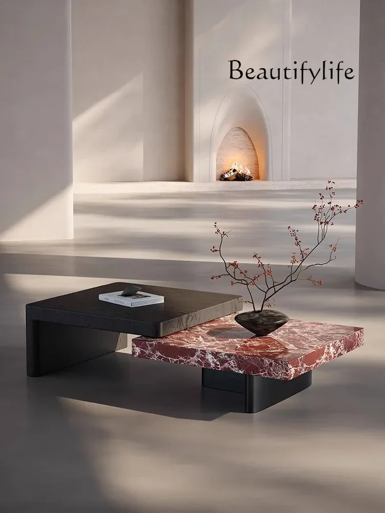 

Italian minimalist natural marble coffee table living room home new telescopic high-end creative square