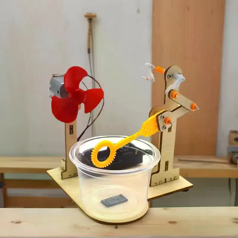 1 مجموعة ألعاب التعلم المبكر التكنولوجيا خشبية DIY اليد مكرنك آلة فقاعة لعبة للأطفال العلوم تجربة وسائل تعليمية #3