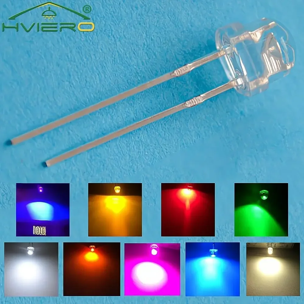 

10PCS Emitting Diode Min F5 5mm Straw Hat Water Clear Beads Ultra Bright White Blue Green Yellow Red Wide Angle LED Light Bulbs