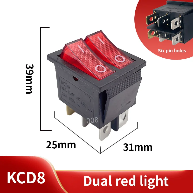 1pcs KCD8 Double Boat Rocker Switch 6 Pin On-Off With Green Red Light 20A 125VACocker power dual switch 4, 6 pins 2, 3 gears wit