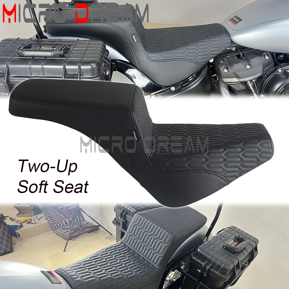 Motorcycle Driver Passenger Cushions Seat Two-Up Front Rear Leather Seat For Harley Softail Street Bob FXBB 114 FXBBS 2018-2024