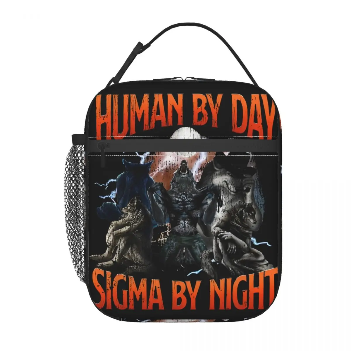 Human By Day Sigma By Night Vintage Bootleg Insulated Lunch Bag Lunch Container Portable Thermal Cooler Bento Box School