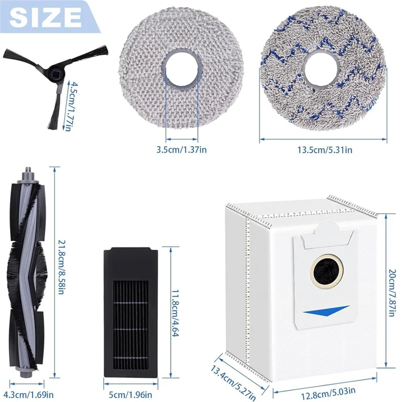 EAS-для Ecovacs Deebot X2 Series Комплексный комплект аксессуаров: основная боковая щетка, фильтр Hepa, ткань для швабры, мешки для пыли