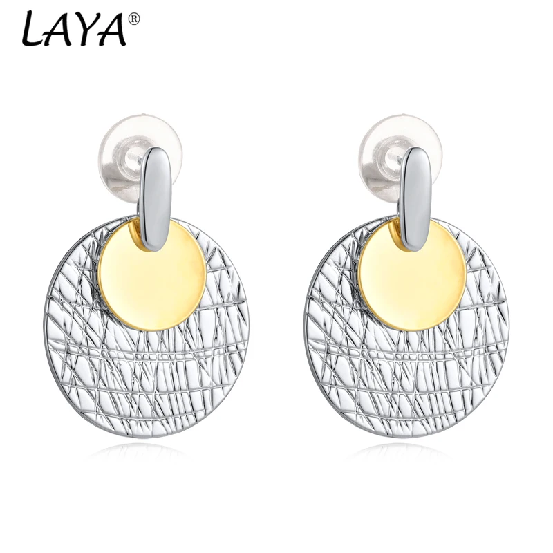 

LAYA 2024 Hot EuropeAn-American Style Round White Gold Contrast Size Earrings Simple Drop Needle Copper Woman