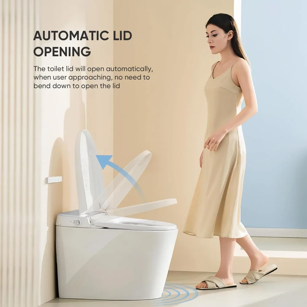 WC intelligente con sedile bidet incorporato, WC senza serbatoio con apertura e scarico del coperchio automatico, sedile riscaldato, display digitale, allungato