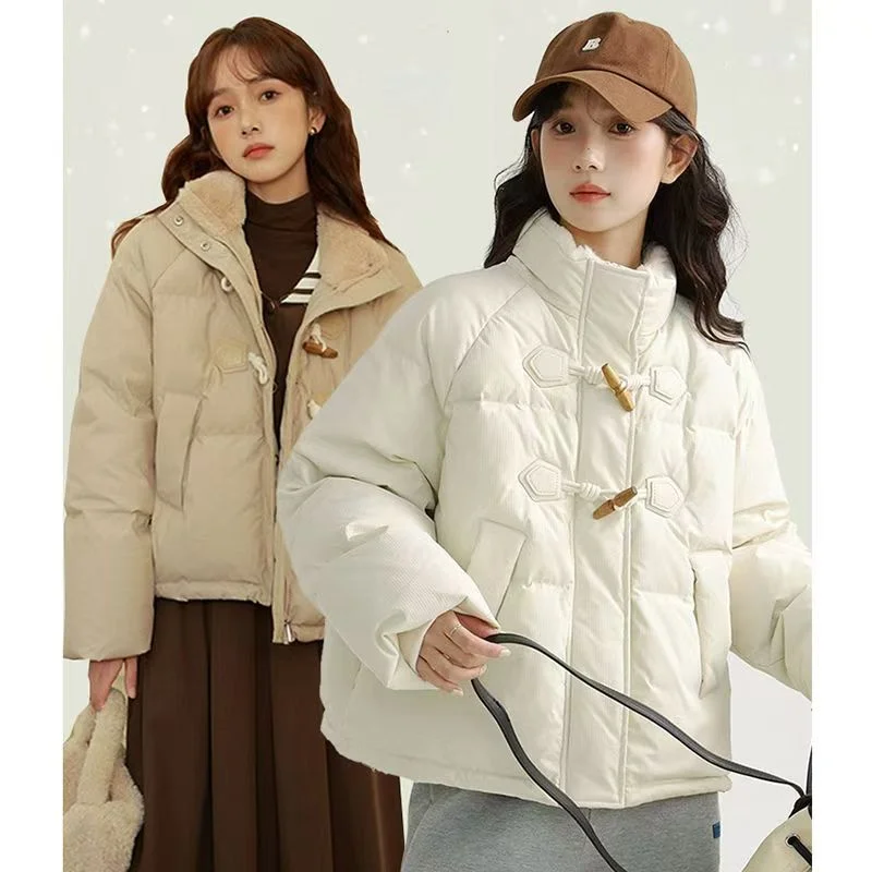 Bull's-horn Buckle Down Coat Women's Autumn And Winter 2025 New Fashion Short Loose Cotton-padded Jacket Korean Short Padded Top