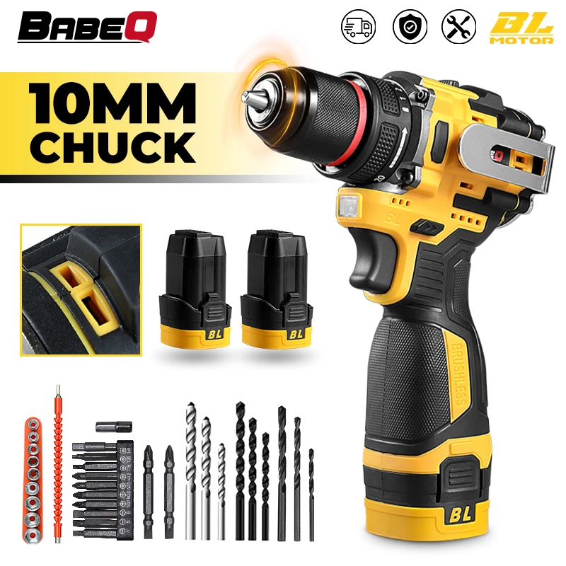 Babeq-furadeira Elétrica sem Escova Mini Chave de Fenda Bateria de Iões de Lítio Furadeira sem Fio em Mandril 10 mm 16.8v 80nm