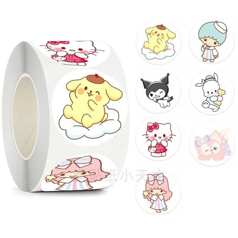 

Hello Kitty Roll Stickers Cute Cartoon Circular Sealing Stickers Study and Office Supplies Wholesale of Gift Women Students