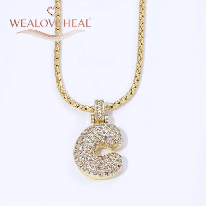 18K Vergoldete A-Z Bubble Initial Halskette, Puff-Ballon-Buchstaben-Anhänger Halsketten mit Zirkonia, Hip-Hop-Schmuck Geschenk für Frauen und Männer – Detail 21