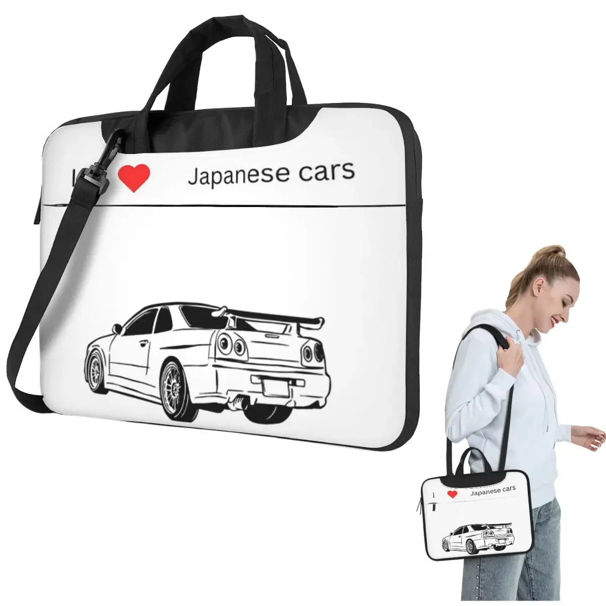 I Love Japanese Cars - Funny JDM Quote Crossbody Laptop Bag Case Computer Bag Resistant Protective Notebook Pouch for Lenovo
