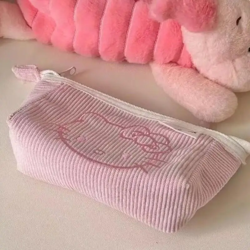 Sanrio Hello Kitty Pencil Bag Cartoon Pen Case Student Large Capacity Stationery Storage Corduroy Pencil Pouch Office Supplies