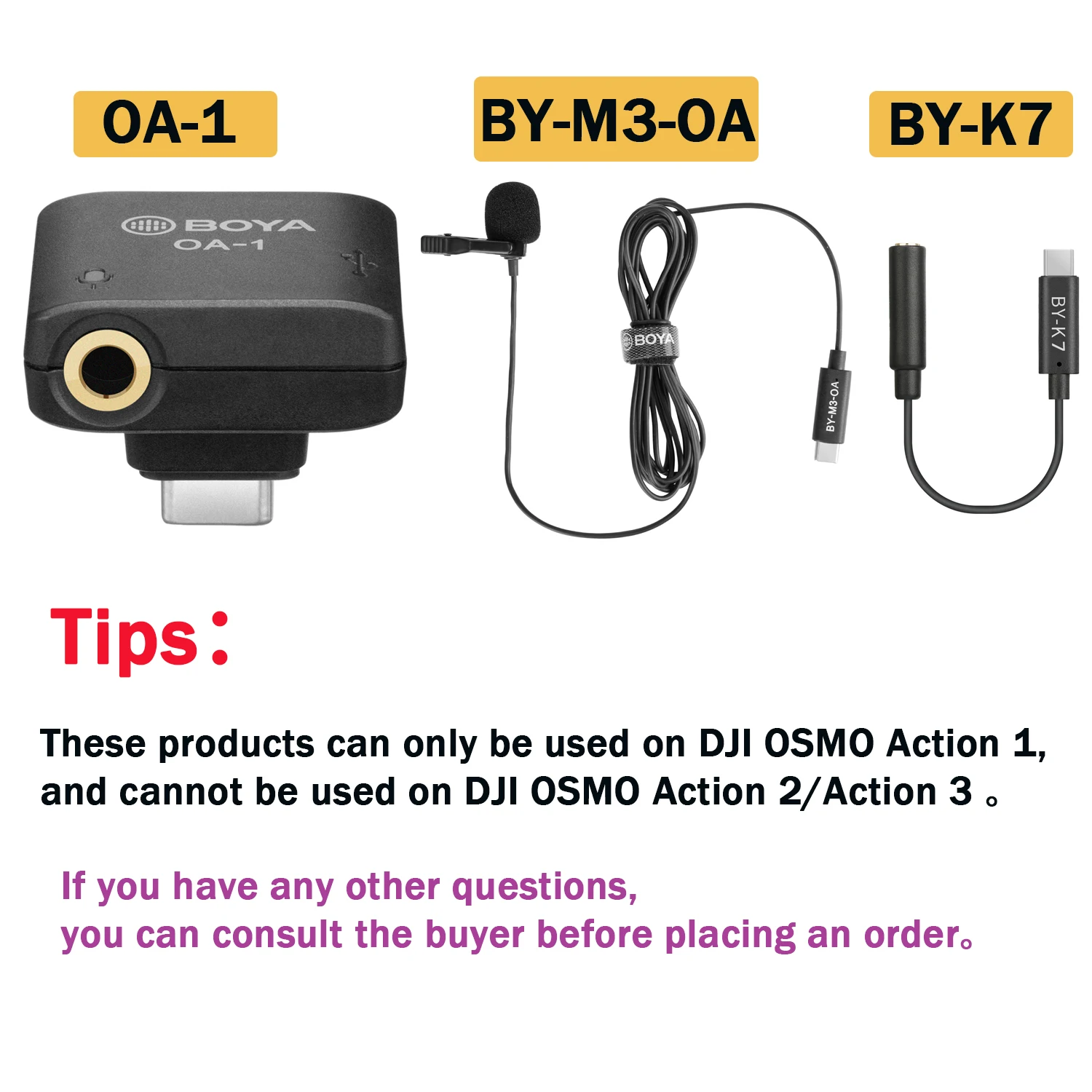 BOYA OA-1 Mini Microfon Audio Adapter with 3.5mm TRS Microphone Port Type-C Charging Port Replacement for DJI OSMO Action Camera