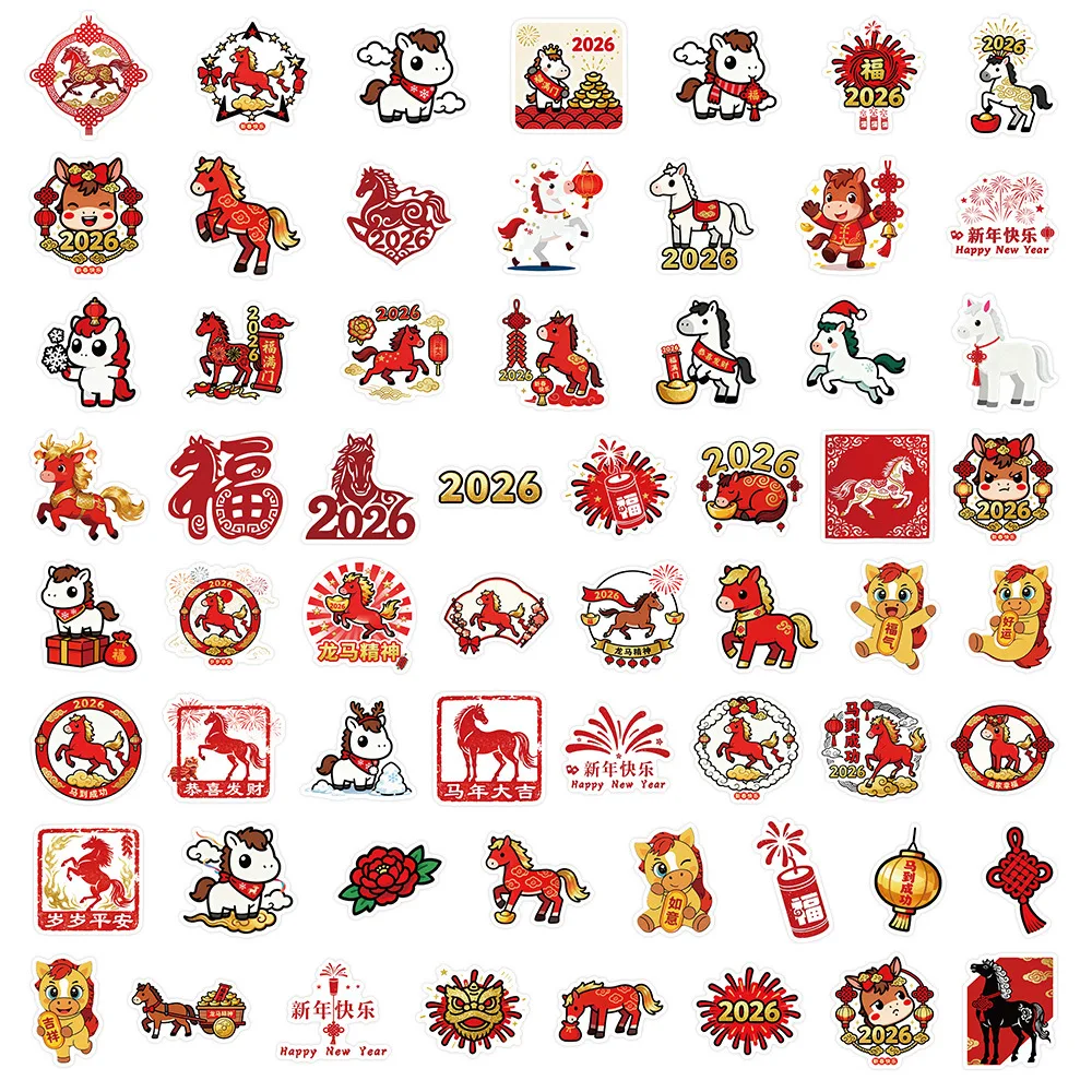

60 шт. наклейки с героями мультфильмов «Год лошади», китайские новогодние элементы, граффити, украшения для ноутбука, чемодана, гитары, телефона, наклейки, игрушки