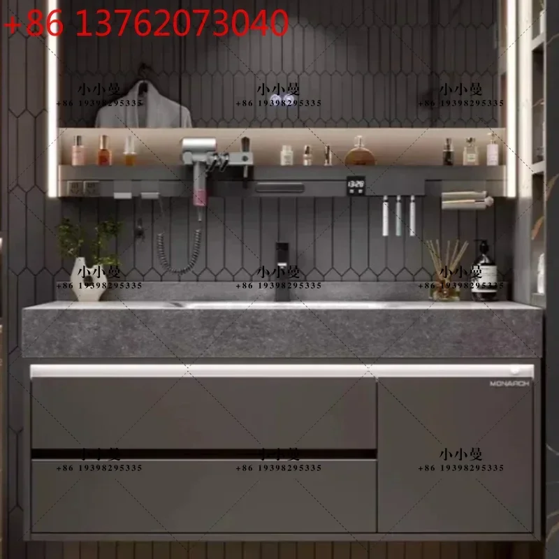 Bathroom Cabinet Laundry Sink Wash Basin Organizer Closet Rock Slab Hot Bending Integrated Basin Combination Bathroom Washstand