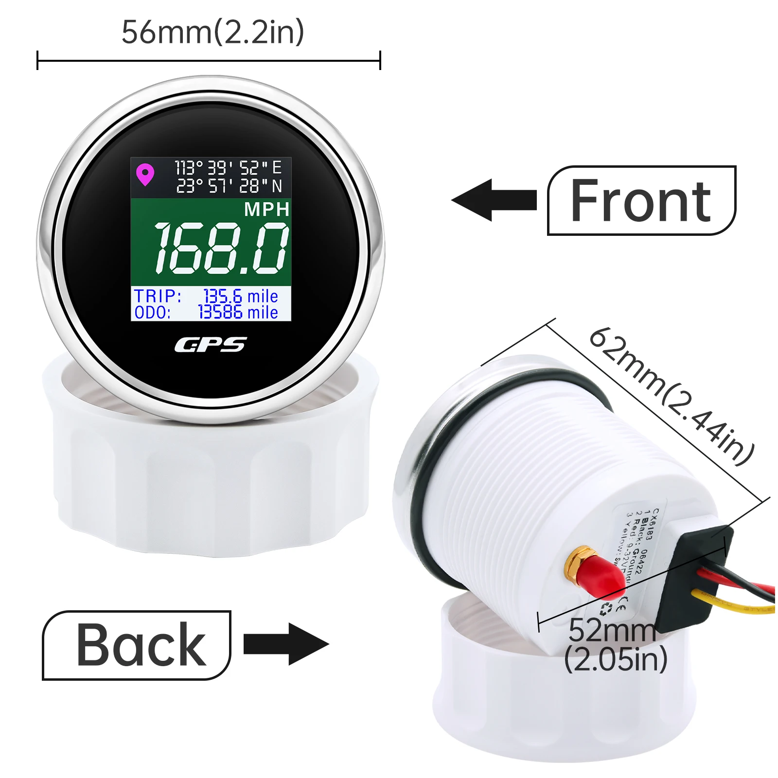 52mm Digital GPS Speedometer TFT Screen with GPS Antenna Knot /MPH/km/h Speed Switchable for Boat Car Motor Yacht 12V 24V Custom
