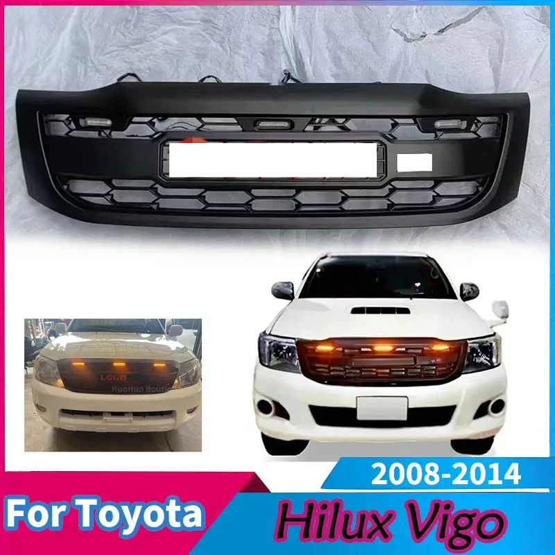 Rejillas para Parachoques de Coche para Toyota Hilux Vigo 2008-2014, Estilo GR, Rejillas de Carreras con LED, Kits de Carrocería, Cubierta de Rejilla de Malla, Accesorios de Embellecimiento