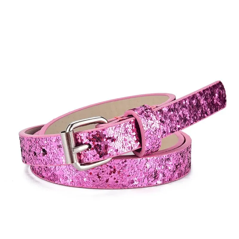1pc nieuwe kinderriem mode glitter dunne riem casual trend jeugdriem basisschool jongens en meisjes riemen jeans korte riem
