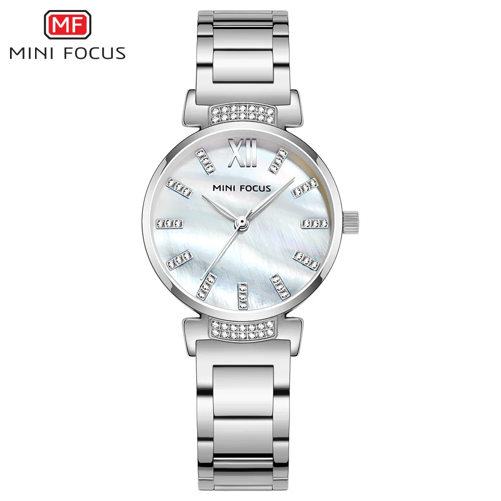 MINI FOCUS-reloj de cuarzo para mujer, pulsera de acero inoxidable con diamantes, elegante, a la moda, color azul, 0227