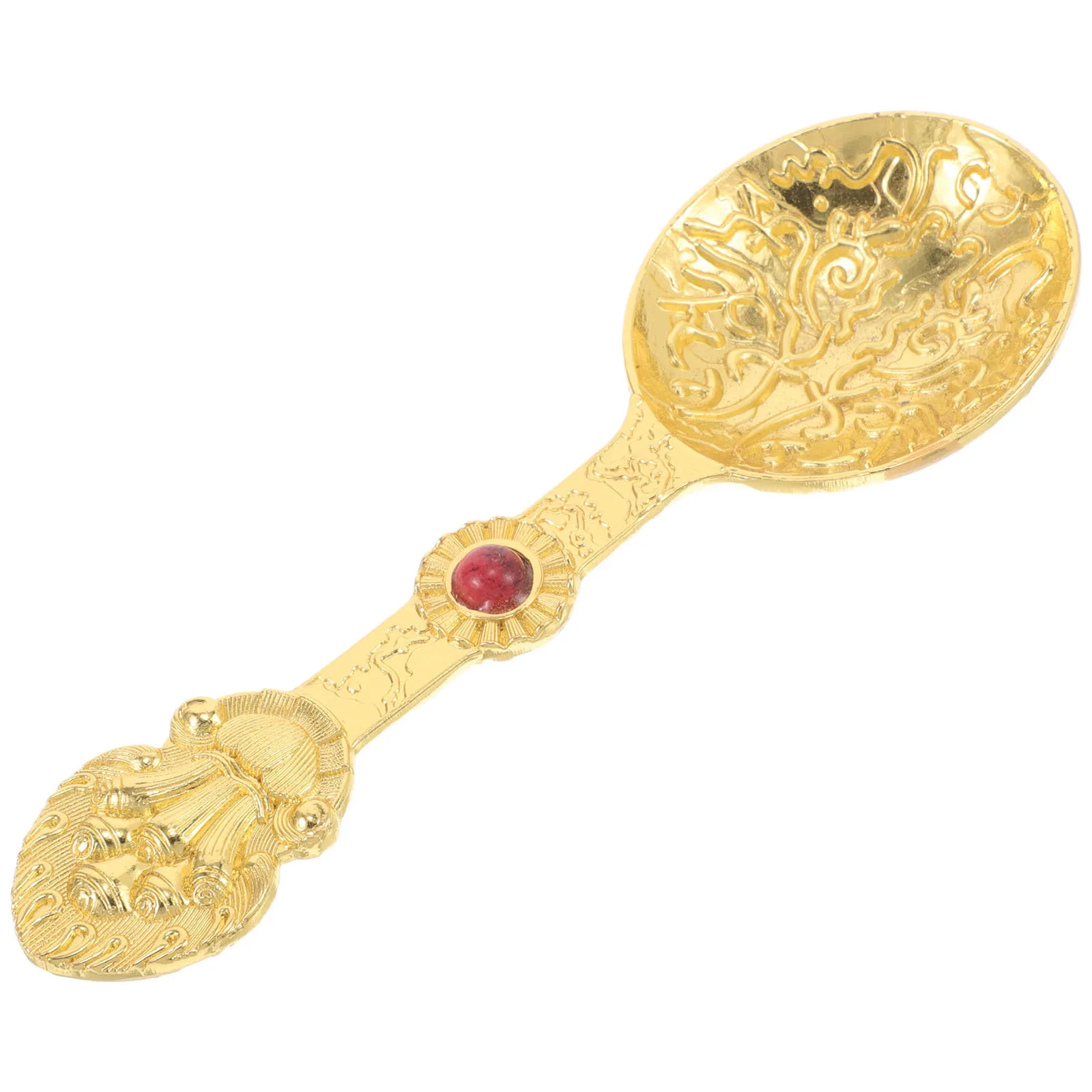 

Retro Vintage Round Alloy Butter Spoon Multifunction Outdoor Camping Coffee Tea Dessert Spoon Elegant Carved Style