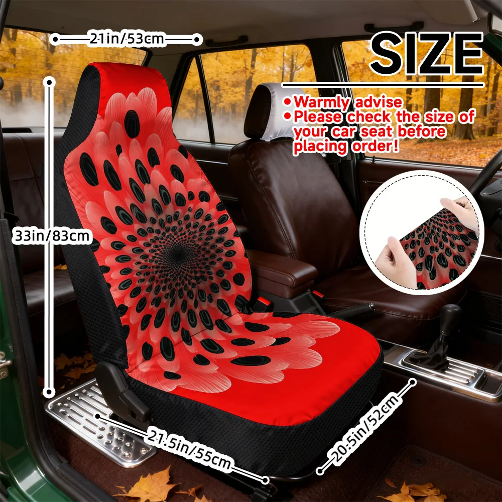 2D Flat Printing, 2pcs Vibrant Bright Floral Spiral Graphic Car Seat Covers, Machine Washable, Automotive Interior, All Season U